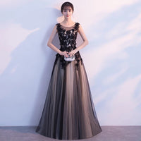 Black appliqué v neck evening dress customized size burgundy gown