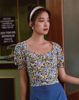 Off the shoulder floral top midriff baring