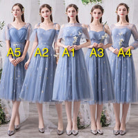 Embroidered blue tulle bridesmaid dresses