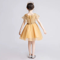 Yellow embroidered flower girl dress