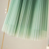 Gradient pink blue green 85cm tulle pleated skirt