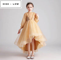 High neckline little girl’s yellow quinceanera dress