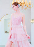 Spaghetti straps pink wedding gown