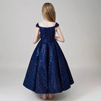 Floor length long dark blue flower girl dress sparkly navy blue kid's gown
