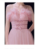 Off the shoulder pink tulle prom dress