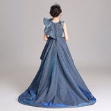 Sleeveless sparkly blue tailed prom dress for little girl