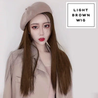 Beret with straight long wig