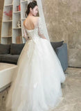 Middle sleeve A line wedding dress simple wedding gown