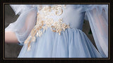 Embroidered prom dress for little girl light grey ball gown