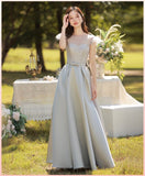 Grey satin bridesmaid dresses long