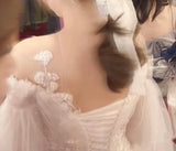 Transparent neckline wedding dress full sleeve