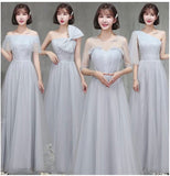 Light grey tulle bridesmaid dress off the shoulder tulle gown
