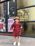 Burgundy dots mother and daughter matching dresses