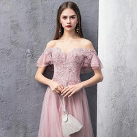 Pink embroidered tulle event dress