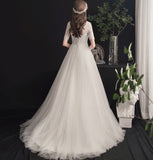 Little train lace tulle wedding dress