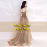 Spaghetti straps dusty blue prom dress with train