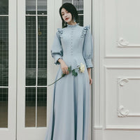 Middle sleeve blue winter bridesmaid dresses
