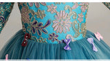 Embroidered peacock blue flower girl dress