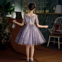Embroidered light purple party wear dress for little girl