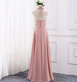 Floor length long pink chiffon bridesmaid dresses