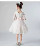 Middle sleeve white mini bride dress