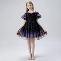 Little girl's sparkly gradient dark purple tutu dress