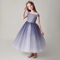 Lavender boat neck flower girl gown kid's prom dress tulle