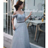 Off the shoulder prom dress with pearls