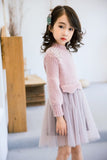 Long sleeve little girl's sweater blue pink purple lavender dress