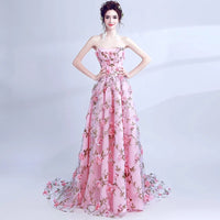 Pink floral bridal dress off the shoulder pink floral party dress prom dress evening formal dress