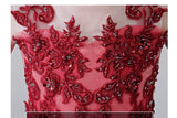 Floor length long embroidered red flower girl dress