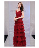 Spaghetti straps tiered dress red and black