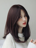 42cm 18 inches middle length synthetic dark brown wigs with bangs