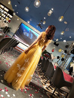 Embroidered yellow prom dress tulle birthday party dress