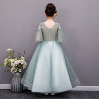 Embroidered ball gown for little girl cyan green