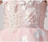 Pink Little girl's birthday dress with tail applique