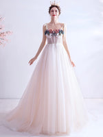 Applique white prom dress