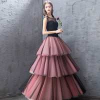 Black pink tulle ball gown