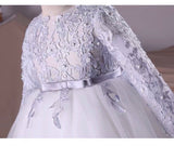 Embroidered long sleeve flower girl dress short