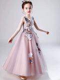 Sleeveless embroidered little girl's pink dress