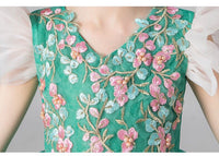Embroidered short green flower girl dress