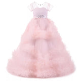 Kid's ball gown blue purple light pink long party dress