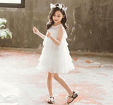 Sleeveless champagne pink black white dress for little girl