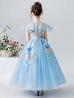Little girl's sky blue embroidered party dress