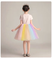Little girl’s short sleeve unicorn rainbow dress