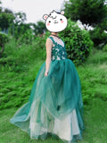 Green kid's gown flower girl dress ball gown