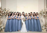 Backless silver grey tulle bridesmaid dress