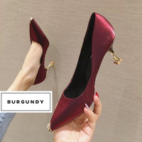 Red black burgundy green satin surface 7.5cm high heels shoes
