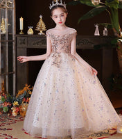 Sparkly champagne party wear dress for girl