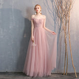 Pink tulle long bridesmaid dresses